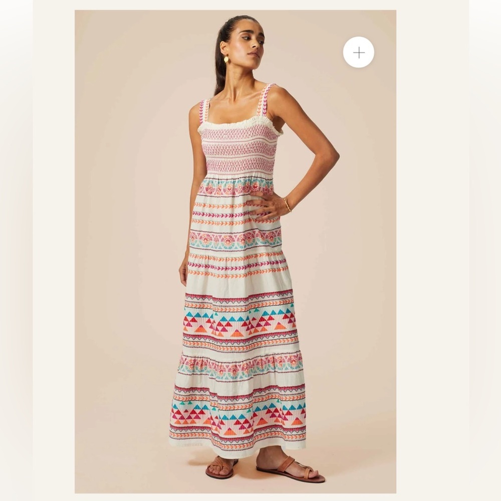 Aspiga Jacquard sundress Ecru multi sustainable Maxi Dress Organic Cotton size M - Picture 3 of 15